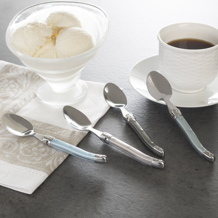 French Home Laguiole Mother of Pearl Cocktail or Dessert Spoons and Forks, 8-Piece Set (Set of 8)
