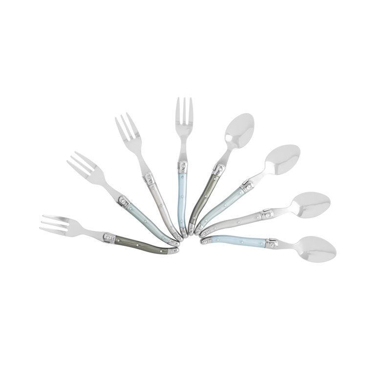 French Home Laguiole Mother of Pearl Cocktail or Dessert Spoons and Forks, 8-Piece Set (Set of 8)