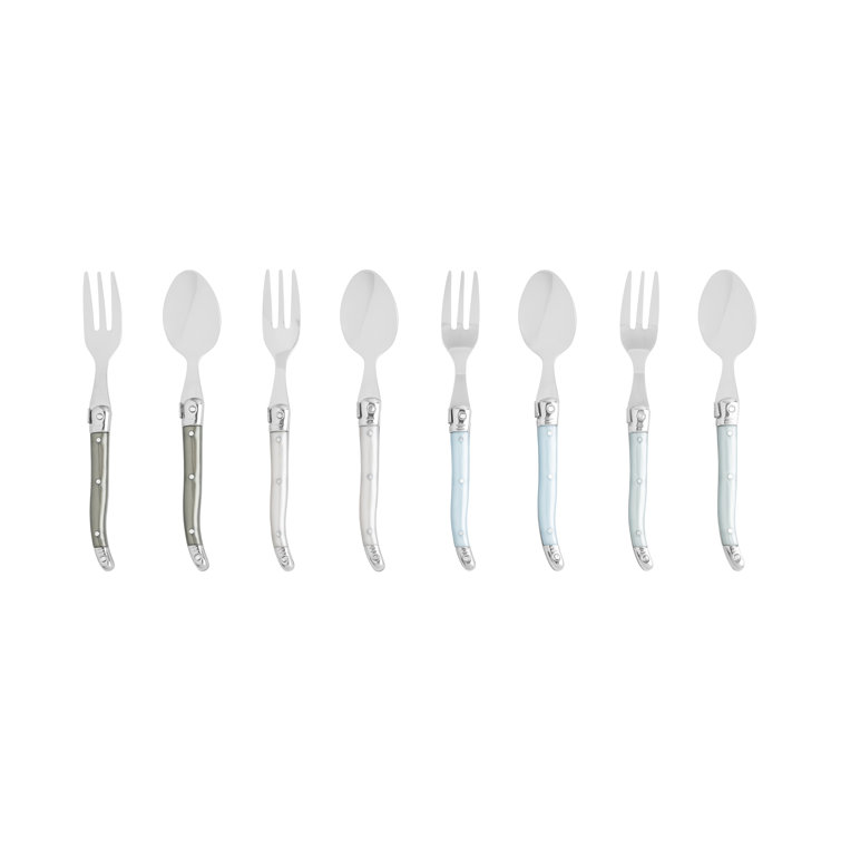French Home Laguiole Mother of Pearl Cocktail or Dessert Spoons and Forks, 8-Piece Set (Set of 8)