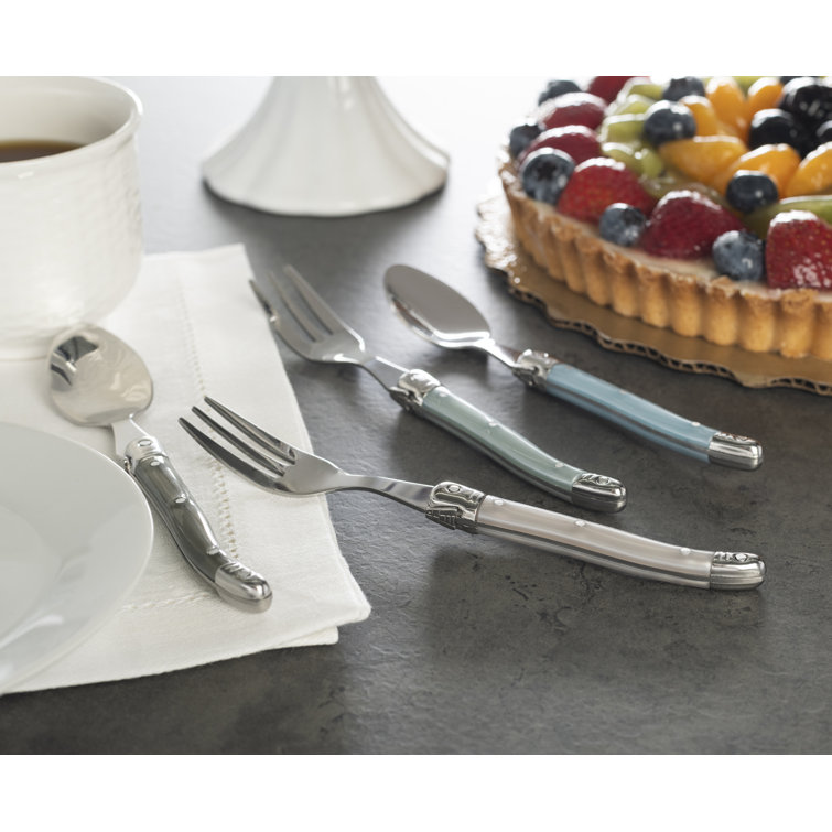 French Home Laguiole Mother of Pearl Cocktail or Dessert Spoons and Forks, 8-Piece Set (Set of 8)