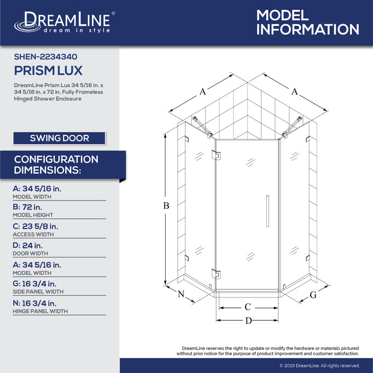 Neo-Angle Frameless Clear Glass Shower Enclosure with Bronze Hardware