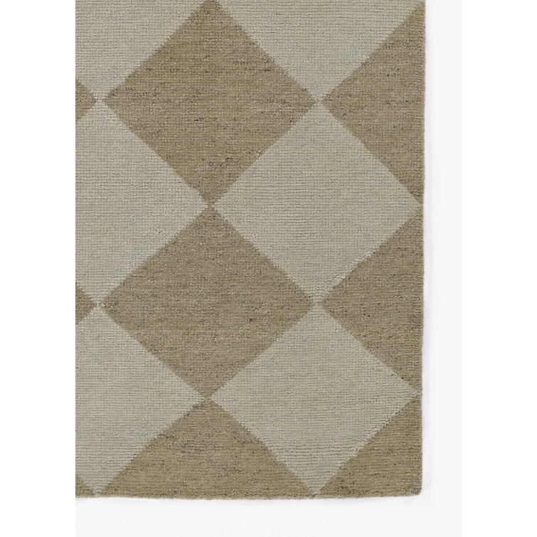Beige and Off-White Hand-Knotted Wool Geometric Rug, 10' x 14'