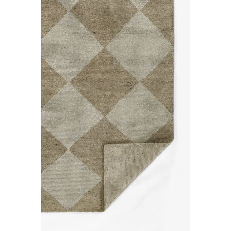 Beige and Off-White Hand-Knotted Wool Geometric Rug, 10' x 14'