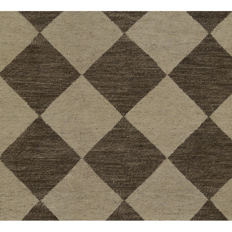 Contemporary Checkboard Hand-Knotted Wool Rug 8'x11' in Muted Brown