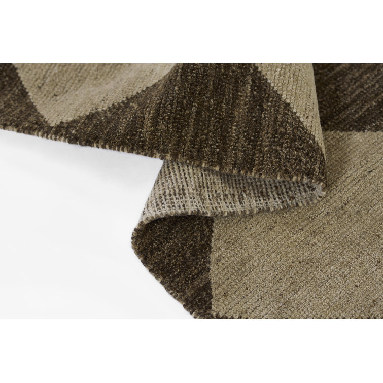Contemporary Checkboard Hand-Knotted Wool Rug 8'x11' in Muted Brown