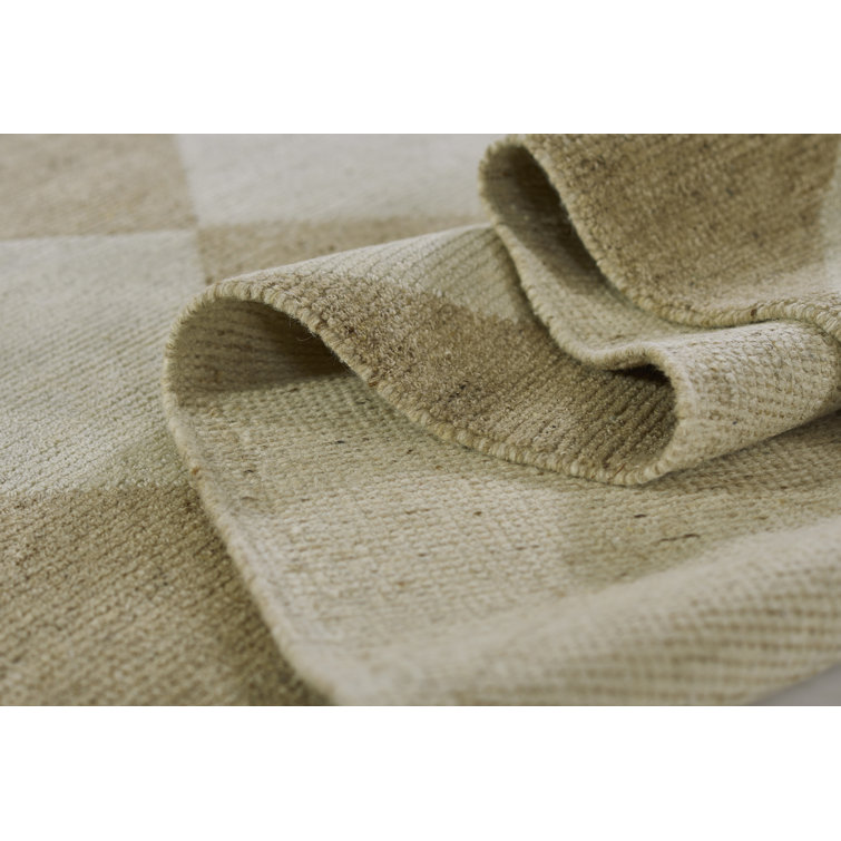 Beige and Off-White Hand-Knotted Wool Geometric Rug, 10' x 14'