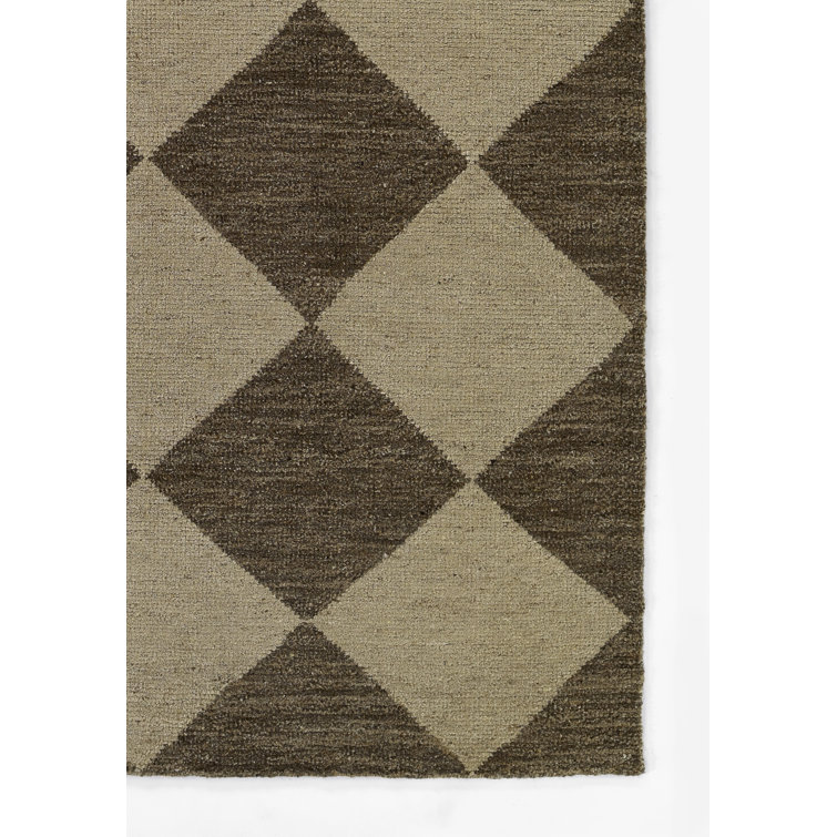 Contemporary Checkboard Hand-Knotted Wool Rug 8'x11' in Muted Brown