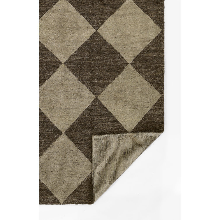 Contemporary Checkboard Hand-Knotted Wool Rug 8'x11' in Muted Brown