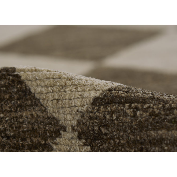 Contemporary Checkboard Hand-Knotted Wool Rug 8'x11' in Muted Brown