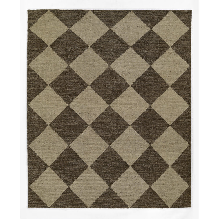 Contemporary Checkboard Hand-Knotted Wool Rug 8'x11' in Muted Brown