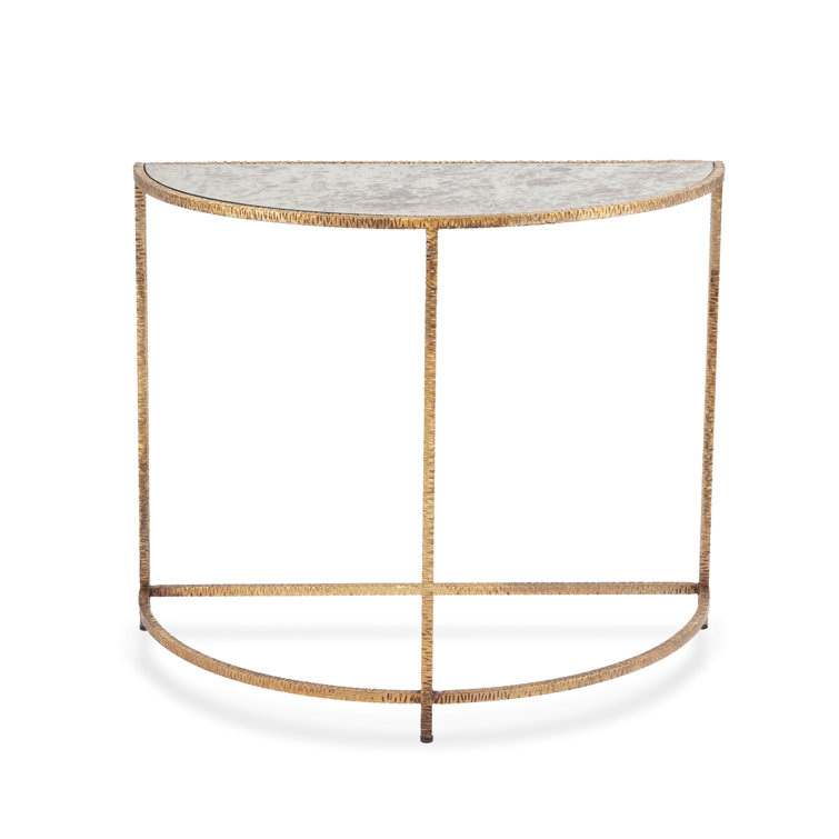 Lustrous Gold Demilune Table with Antiqued Mirror Glass