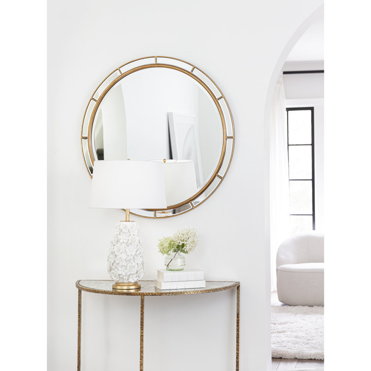 Lustrous Gold Demilune Table with Antiqued Mirror Glass