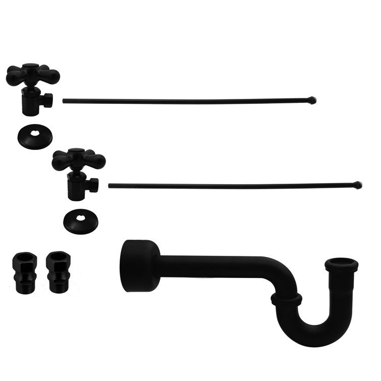 Matte Black Copper Pedestal Lavatory Kit with Cross Handles