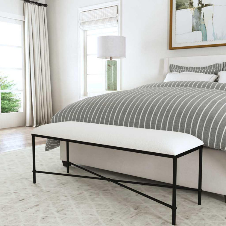 Avenham 24" Transitional Iron Framed Bench in Crisp White