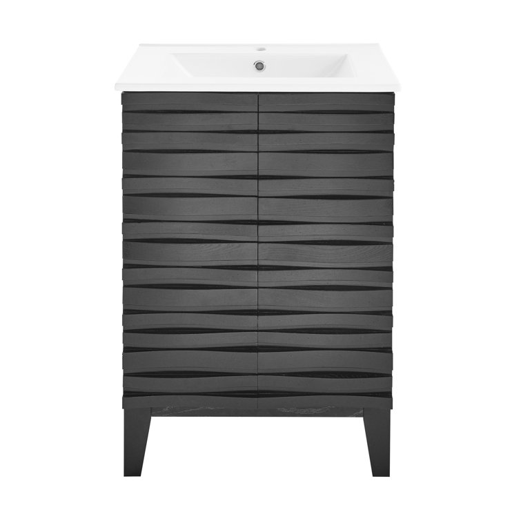 Black Freestanding 24" Single Bathroom Vanity with Raised Paneling