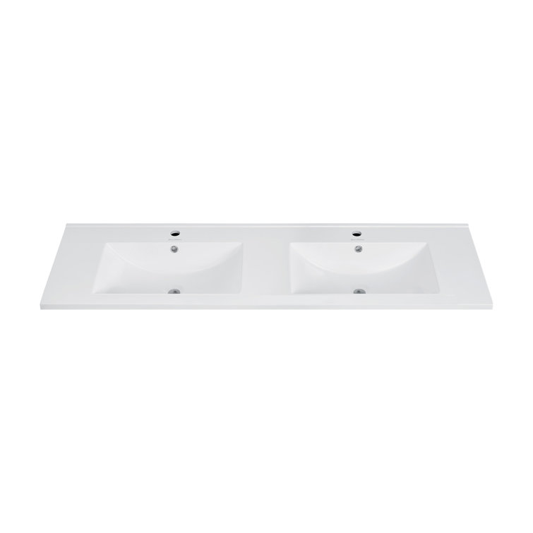 White Ceramic Double Vanity Top Bathroom Sink, 60 Inch