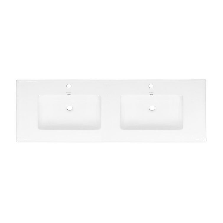White Ceramic Double Vanity Top Bathroom Sink, 60 Inch