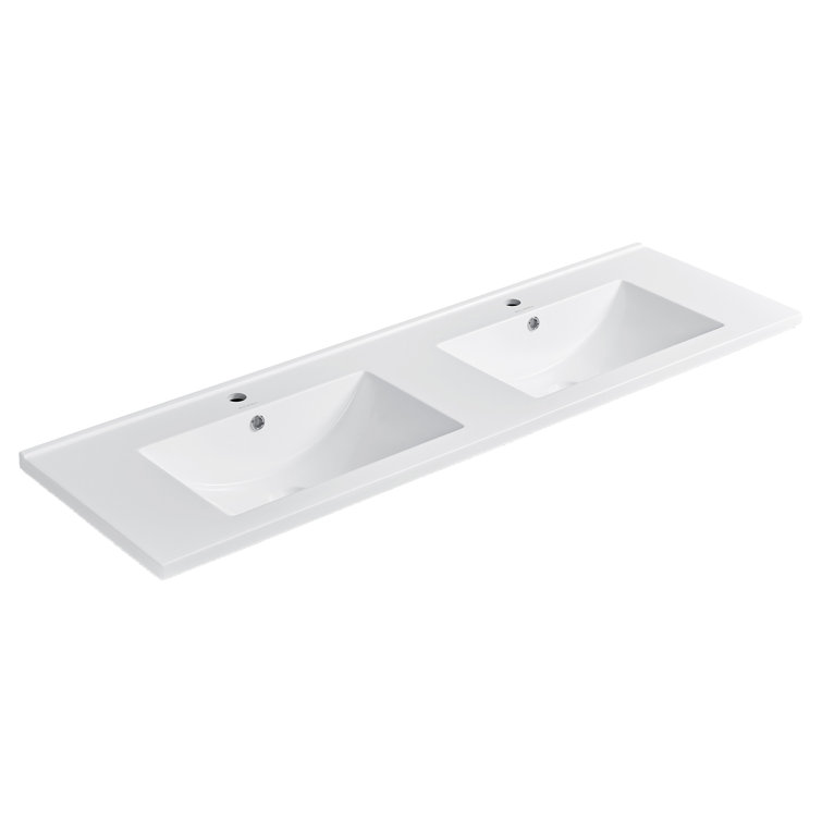 White Ceramic Double Vanity Top Bathroom Sink, 60 Inch