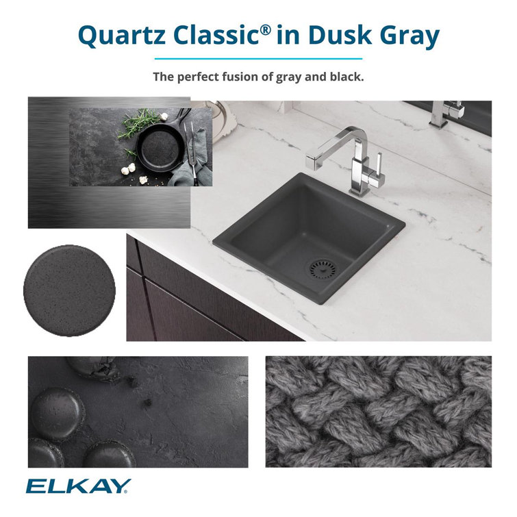 Dusk Gray Quartz Composite 16" Single Bowl Kitchen Sink