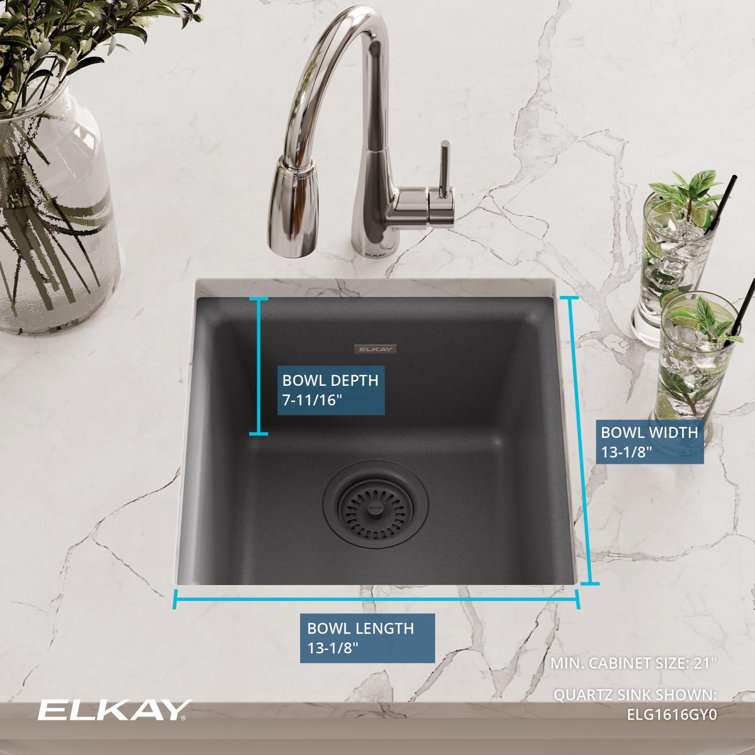 Dusk Gray Quartz Composite 16" Single Bowl Kitchen Sink