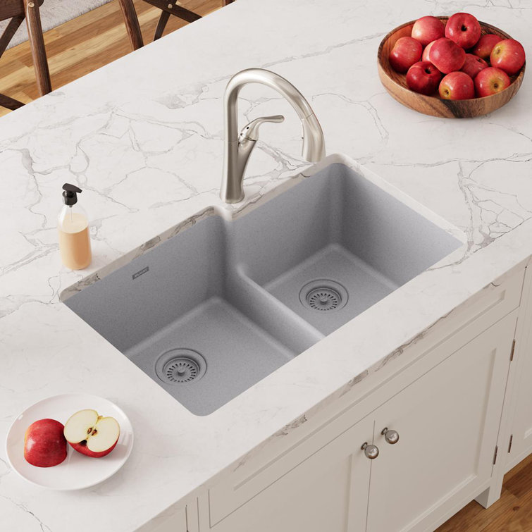 Greystone 33" Double Basin Undermount Kitchen Sink with Sound-Deadening Design