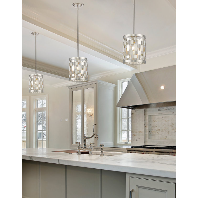 Brushed Nickel Crystal Mini Drum Pendant Light