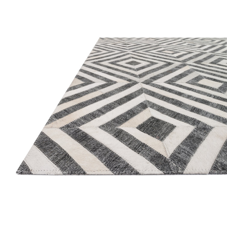 Charcoal & Ivory Geometric Handmade Wool-Blend 9'3" x 13' Rug