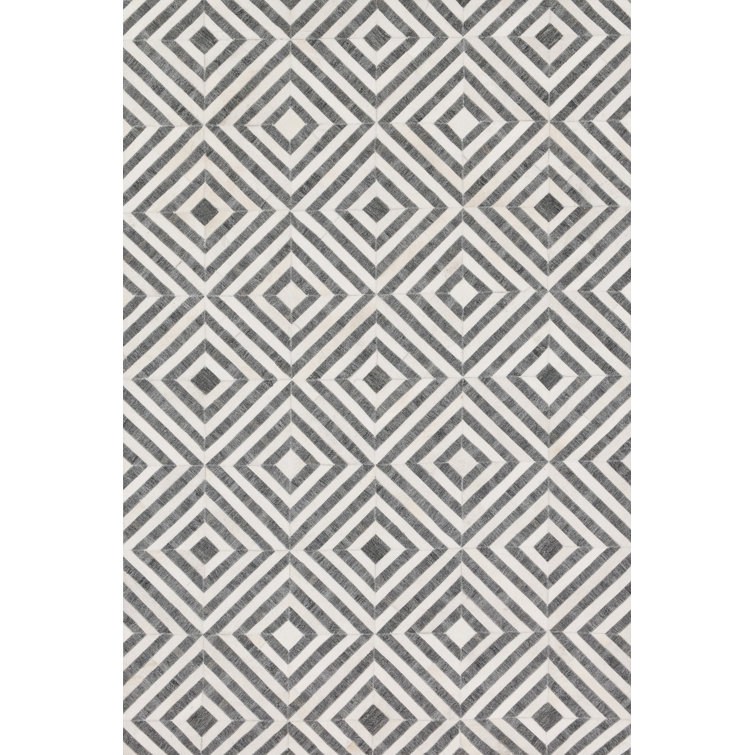 Charcoal & Ivory Geometric Handmade Wool-Blend 9'3" x 13' Rug