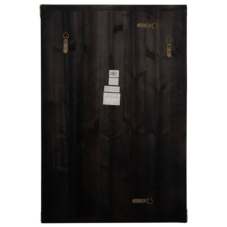 Black and Gold Rectangular Wall Mirror with Wooden Accents