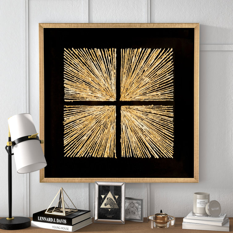 36" Light Wood Shadow Box with Abstract Starburst Design