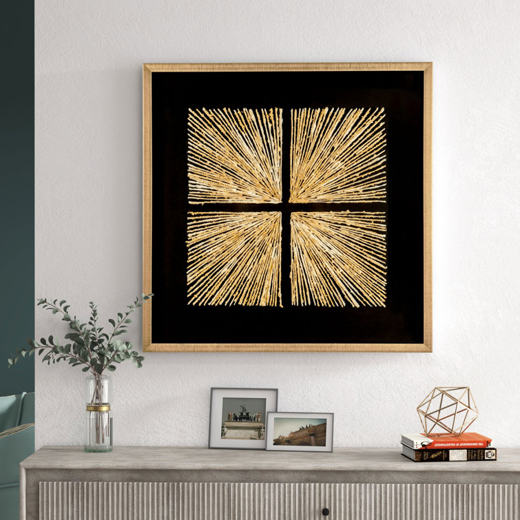 36" Light Wood Shadow Box with Abstract Starburst Design