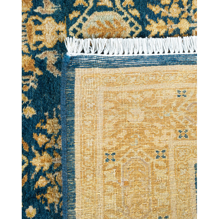 Hand-Knotted Blue and Gold Wool Area Rug 6' 2" x 8' 8"