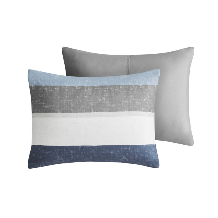 Queen Blue and Grey Microfiber 7-Piece Bed in a Bag Set