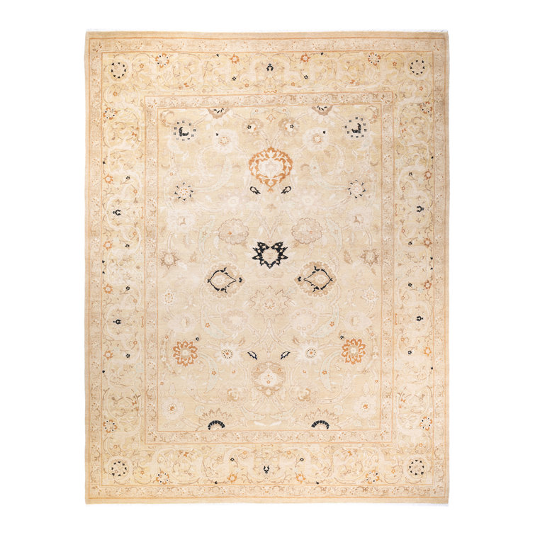 Eclectic Ivory Wool 9'3" x 12'2" Hand-Knotted Oriental Area Rug