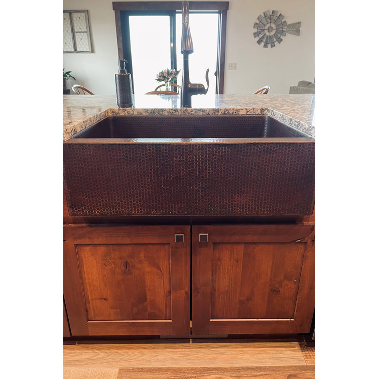 30" Hammered Copper Farmhouse Drop-In Kitchen Sink with Accessories