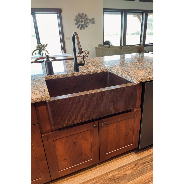 30" Hammered Copper Farmhouse Drop-In Kitchen Sink with Accessories