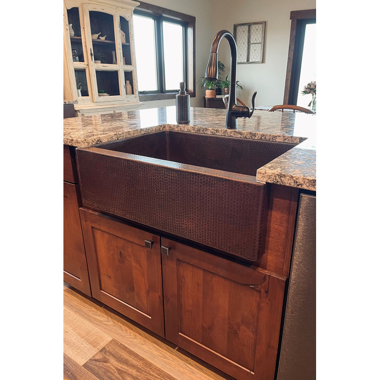 30" Hammered Copper Farmhouse Drop-In Kitchen Sink with Accessories