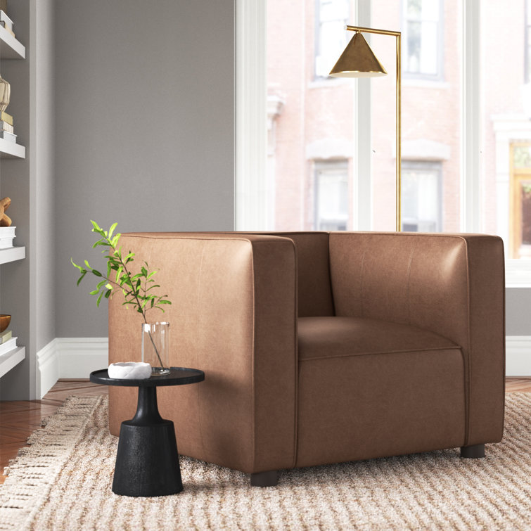 Camel Brown Genuine Leather Club Chair with Pine Frame