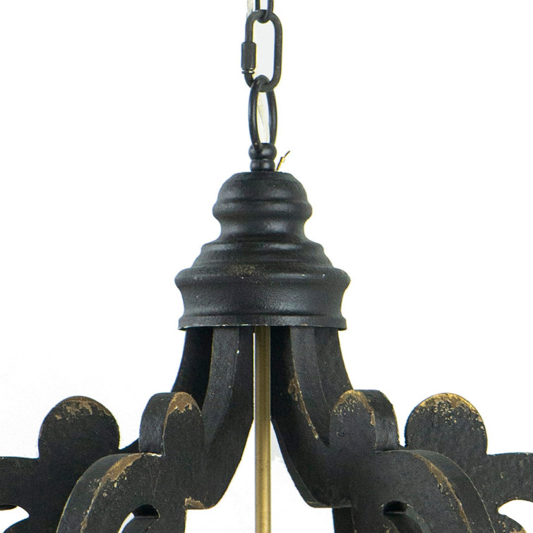 Antique Black 6-Light Wrought Iron Chandelier with Glass Shades
