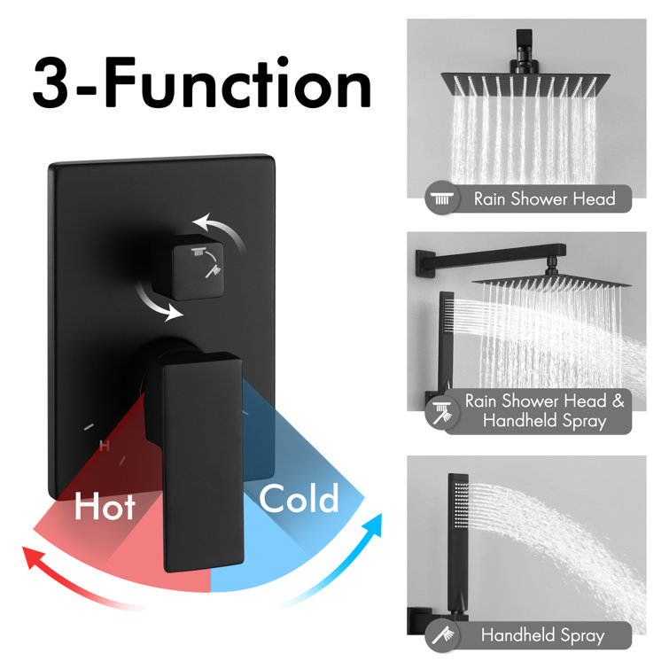 Matte Black Multi-Head Rain Shower System with Handheld