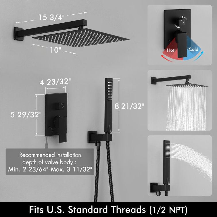 Matte Black Multi-Head Rain Shower System with Handheld