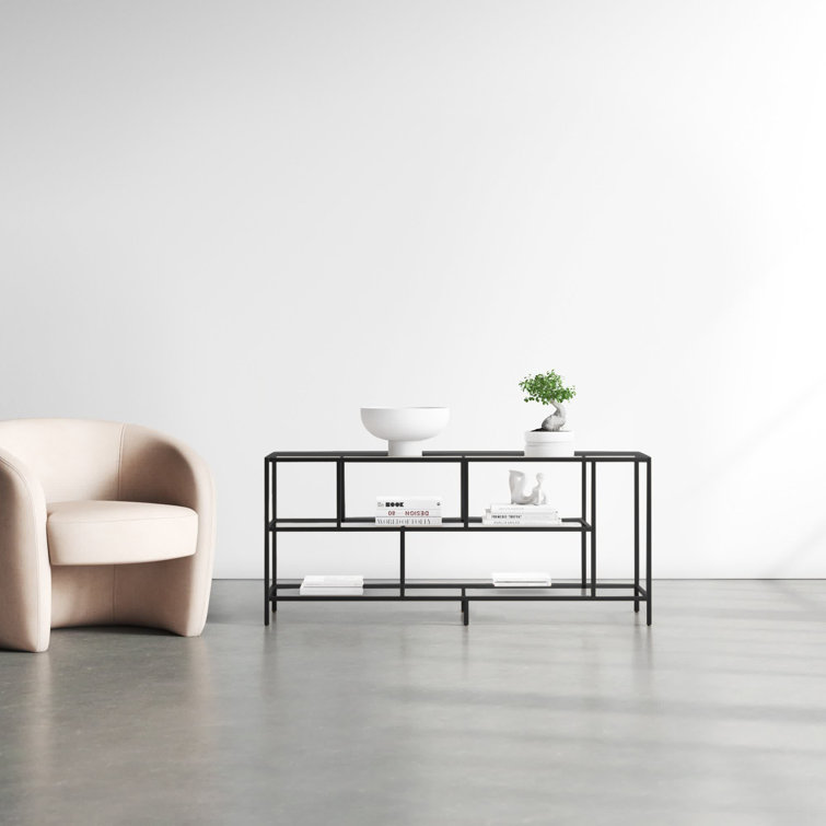 Wylan Streamlined 55'' Black Metal TV Stand with Glass Shelves