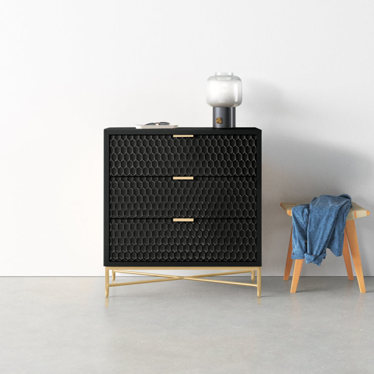 Black Pearl Contemporary 3-Drawer Mahogany Dresser with Gold Accents
