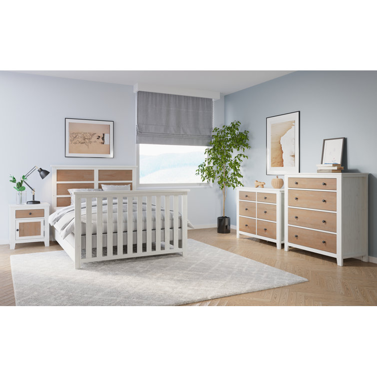White and Brown Rustic Wooden Nightstand with Drawer