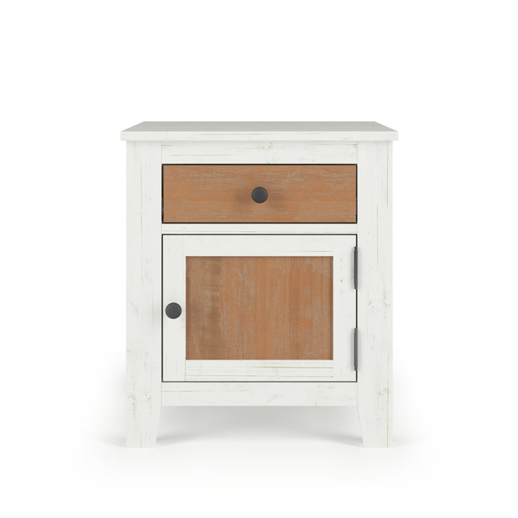 White and Brown Rustic Wooden Nightstand with Drawer