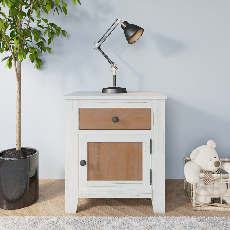 White and Brown Rustic Wooden Nightstand with Drawer