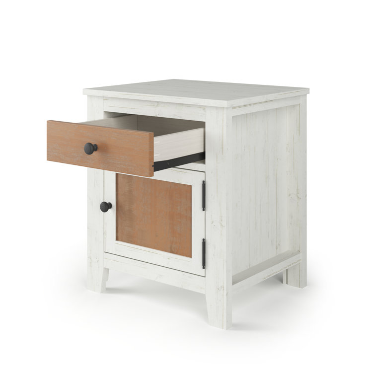 White and Brown Rustic Wooden Nightstand with Drawer