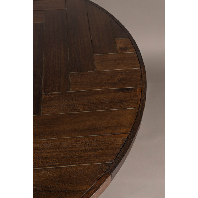 Round Dark Brown Acacia Wood Dining Table with Metal Base