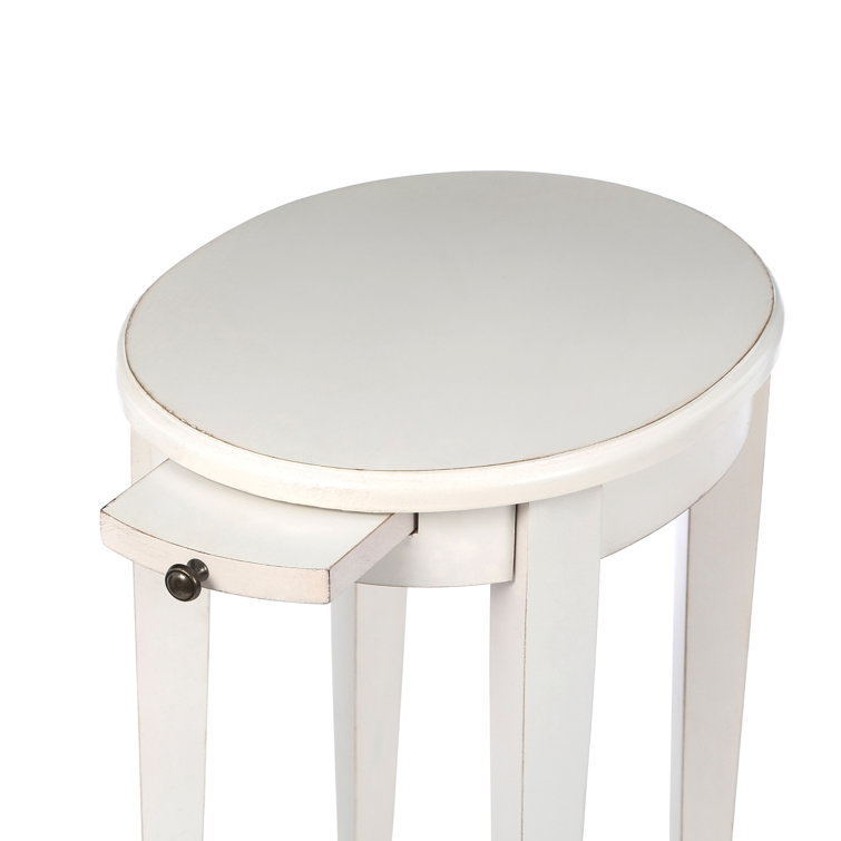 Cottage White Birch Veneer Accent Table with Pull-Out Shelf