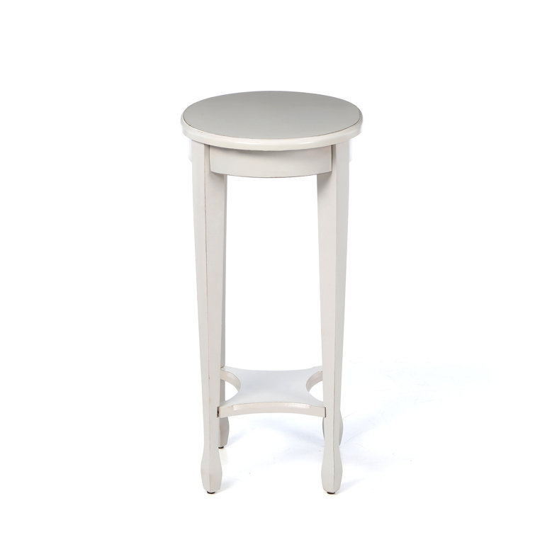 Cottage White Birch Veneer Accent Table with Pull-Out Shelf